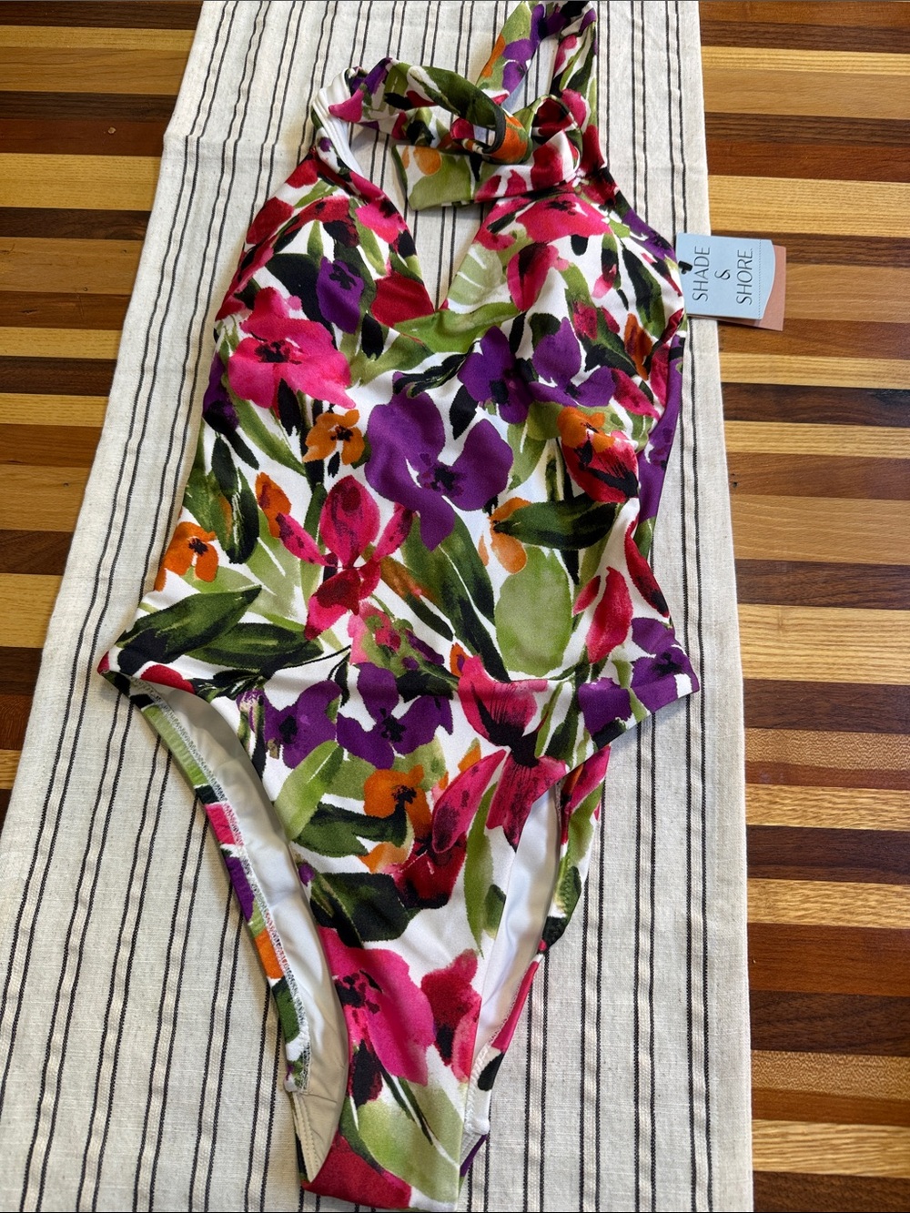 Shade & Shore Women’s Floral One-Piece Swimsuit - Pink, Purple, Green